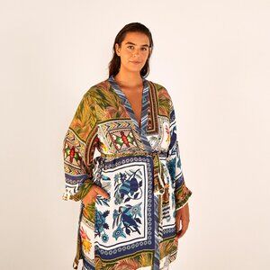 MIXED SCARVES SIDE SLIT KIMONO